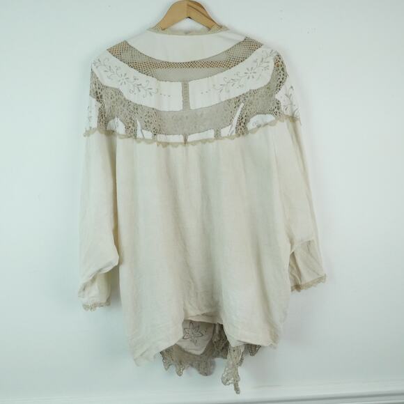 Embroidered Lace Kimono Topper Shabby Chic Artsy Romantic Linen ? Boho Coastal - Picture 12 of 15